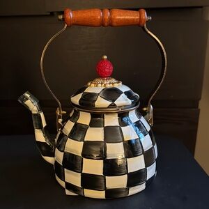 Mackenzie Childs 2 Quart Tea Kettle Courtly Check Black & White New (Has Chip)